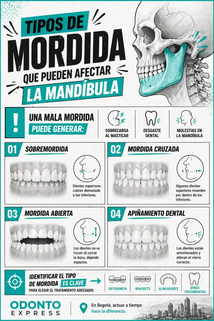 mordida desalineada , Tipos de mordida que pueden afectar la mandíbula