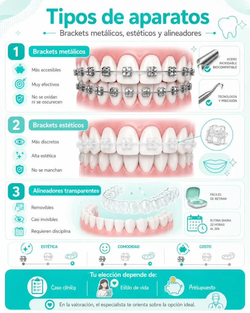 Tipos de aparatos- brackets metálicos, estéticos y alineadores​ - ortodoncia a cuotas