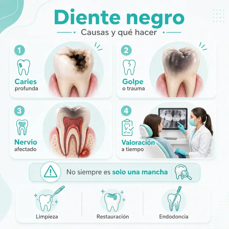 Por que se pone negro un diente Causas mas comunes